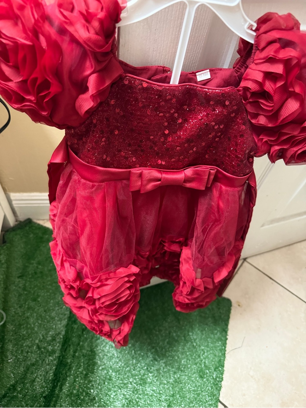 Red Sequin & Tulle Girls' Party Dress with Rosette Accents
